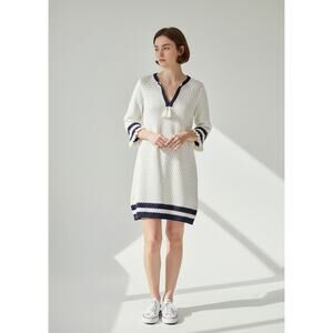 Tommy Bahama White Navy Blue Knit Swimsuit Cover Up Dress Women Small
